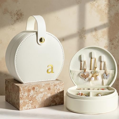 COLLECTIVE HOME - Travel Jewelry Case, Elegant Half-Moon Design with Gold Monogram, Detachable Handle, Personalized Accessory Organizer, Gift for Fashion-Forward Women and Teens (a) - color: a