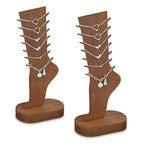 MOOCA 2 Pcs Set Two-Way Tabletop or Wall-Mountable Jewelry Display Natural Wood Foot-Shaped Bracelet Display, Anklets Display Storage, Wood Sturdy Base, Brown Color - color: Brown