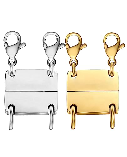 Clysoru Necklace Layering Clasps and Closures for Women Gold and Silver Multiple for Layered Separator Beads Chain Extender Necklaces Bracelet Safety Jewelry Clasp - color: 2 pcs Lobster silver+golden