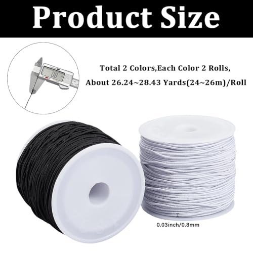 4 Rolls 0.8MM 104 Yards Elastic Stretch Cords Round Sturdy Stretch Black White Fibre Soft Beading Thread Arts Sewing Accessories Cord for Jewelry Making Necklace Bracelet DIY Crafts Supply - size: 0.8mm