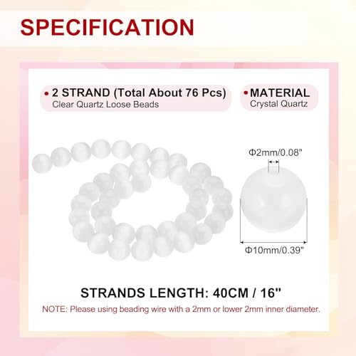 PATIKIL 10 mm Natural Clear Quartz Loose Beads, 2 Strands Crystal Round Stone Strand Beads Gemstone Loose Bead Spacer Beads for Jewelry Making DIY Necklace Bracelet, White - color: White, size: 10 mm