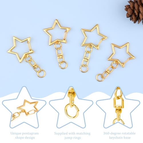 50 Pcs Star Lobster Claw Clasp Star Keychain Clip Gold Star Shaped Spring Snap Keychain with Chain Hanging Buckle and Open Jump Ring for DIY Crafts Jewelry Making Keychains(Gold) - color: Gold