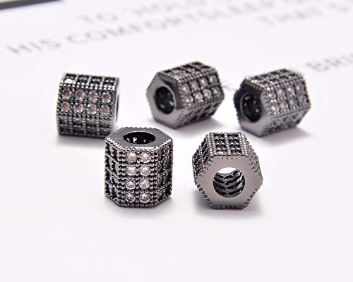 AD Beads Zircon Pave Rhinestones Big Hole Hexagon Spacer Beads 7x8mm 5Pcs Clear on Gunmetal - color: 5 Pcs Clear on Gunmetal Hexagon (7x8mm)