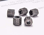 AD Beads Zircon Pave Rhinestones Big Hole Hexagon Spacer Beads 7x8mm 5Pcs Clear on Gunmetal - color: 5 Pcs Clear on Gunmetal Hexagon (7x8mm)
