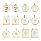 Craftdady Golden Plated Enamel Pendants White Oval Flat Round Dangle Charms for DIY Earrings Necklace Bracelet Making - color: 18K Gold Plated-6 Styles