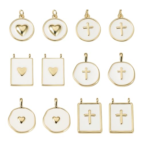Craftdady Golden Plated Enamel Pendants White Oval Flat Round Dangle Charms for DIY Earrings Necklace Bracelet Making - color: 18K Gold Plated-6 Styles