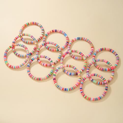 12pcs Friendship Bracelets Beaded Bracelets Heishi Bracelet Cute Bracelets Stack Vinyl Clay Disc Bead Surfer Stretch Summer Beach Bracelets For Women Preppy Bracelets - color: B-2 color 1