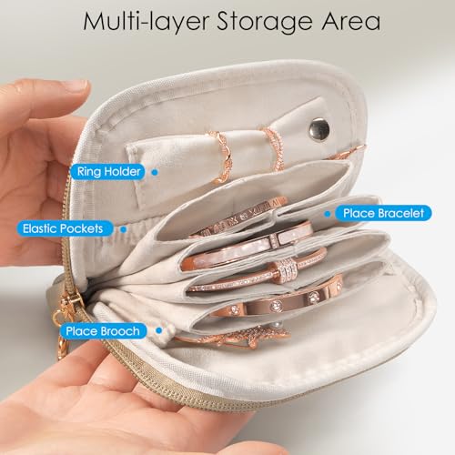 SITHON Small Travel Jewelry Case with Ring Holder, Mini Velvet Jewelry Pouch Bags, Compact Storage Organizer for Bracelet Necklaces Earrings Travel Essentials, Mother’s Day Gifts (Toffee) - color: Toffee