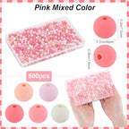 1 Box 500Pcs Candy Color Acrylic Beads Round Frosted Bead Bulk 8mm Plastic Balls Pastel Matte Mix Gumball Loose Spacer Beads for Jewelry Making Bracelets Necklaces Earrings Keychain Adult - color: Pink