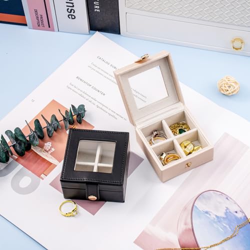 SANQIANWAN Small Leather Jewelry Box with Glass Top Mini Earring Display Case with 4 Grid for Selling Gift for Girls and Women (PearlWhite) - color: PearlWhite-A