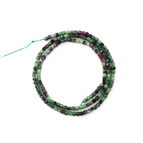 Faceted Natural Green Ruby Zoisite 2-3mm Cube Square Loose Beads Gemstone Small Loose Beads Healing Crystal Energy Stone for DIY Jewelry Making 15" - color: Green Ruby Zoisite