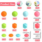 1 Box 97PCS Silicone Beads Kit Focal Round Hexagon Rondelle Rhinestone Assorted Pink Orange Green Spacer Loose Bead Charm Bulk for Jewelry Making Necklace Bracelet Keychain Diy Craft Supply