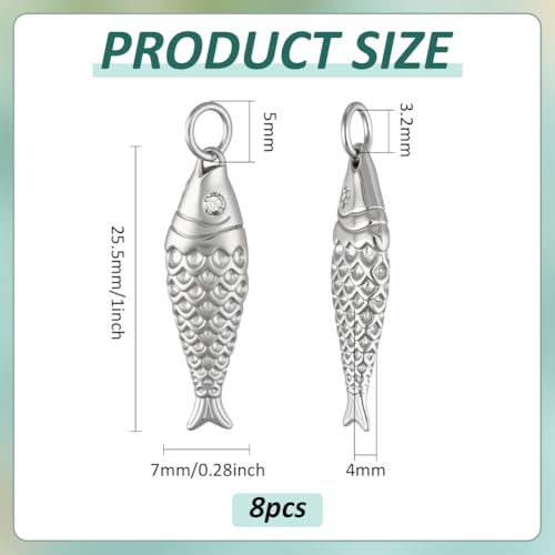 BENECREAT 8Pcs Brass Fish Charms, Gold & Platinum Sea Animal Fish Shaped Pendants for DIY Bracelet Necklace Earrings Jewelry Making - color: Platinum