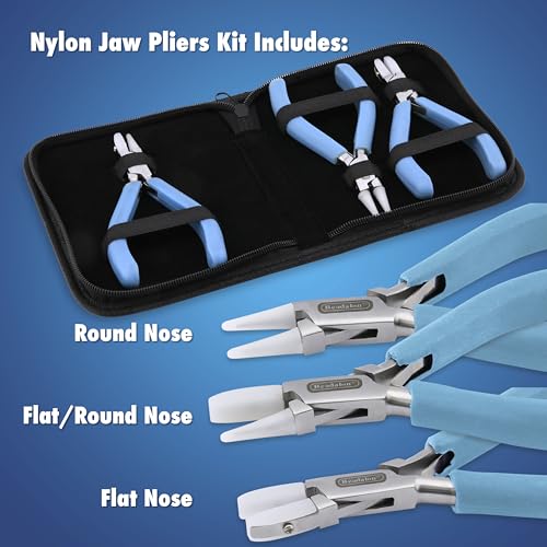 Beadalon Designer Series Nylon Jaw Pliers, Flat/Round Nose, Pacific Blue Vinyl-Free Grips, Stainless Steel, 5.25in - color: Pacific Blue, style: Flat/Round Nose