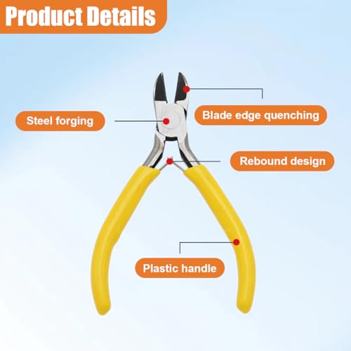 YoRise Mini Wire Cutter, Metal Non-Serrated Precision Side Cutting Pliers with Anti-Slip Grip Handle, Auto Diagonal Nose Plier Accessory for Cutting Wires, Crafting and Jewelry Making(Diagonal) - size: Diagonal