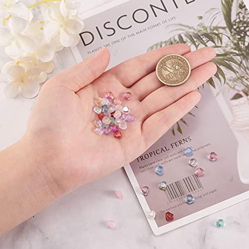 UR URLIFEHALL 100 Pcs Transparent Spray Painted Glass Beads Mixed Style Heart Spacer Beads for Jewelry Making DIY Crafts Accessories - color: 100pcs-6x6x4mm-mixed color heart glass beads