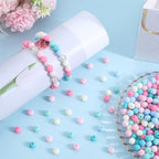 1 Box 500Pcs Rainbow Acrylic Beads Round Plastic Bead Bulk 8mm Candy Color Plastic Balls Bubble Gum Pastel Matte Loose Spacer Beads for Jewelry Making Bracelets Necklaces Earrings Adults - color: Pink, Blue