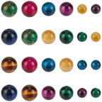 100PCS Natural Tiger Eye Stone Beads with Hole Round Energy Gemstone Pink Blue Green Smooth Polished Loose Spacer Bead Bulk for Jewelry Making Earrings Bracelets Necklaces DIY Crafts Supply - size: mix 100pcs