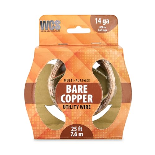 WCS Bare Copper Utility Wire | Flexible Craft Wire for Home Improvement | Unfinished Copper Material | 14 Gauge 0.064 in Diameter 25 ft Coil - size: 14 Gauge / 0.064 in / 25 ft