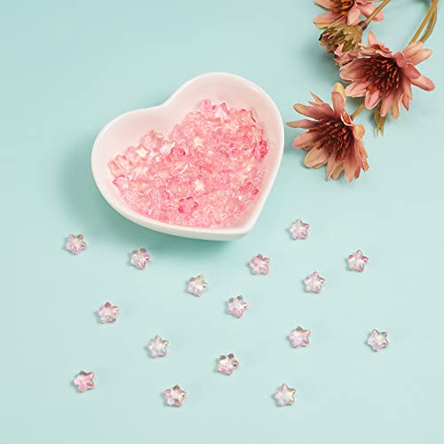 UR URLIFEHALL 100 Pcs Pink Spray Painted Glass Star Beads with Glitter Powder Glass Beads for Earring Bracelet Necklace Jewelry DIY Making - color: 100pcs-8x8.5x4mm-pink star glitter glass beads