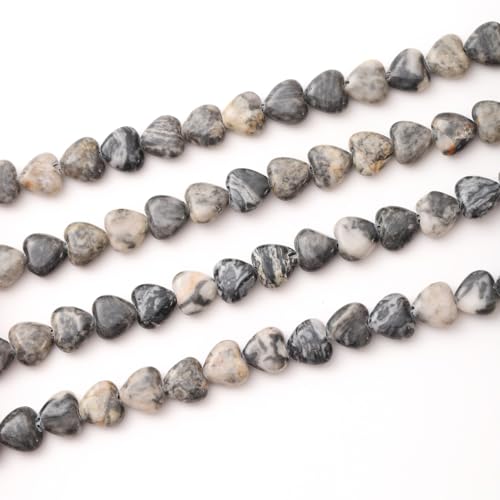 10mm Natural Map Stone Beads Heart Shape DIY Loose Gemstone Energy Healing Crystal Charms for Jewelry Making Handmade - color: Map Stone