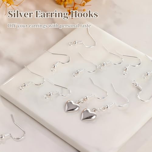 925 Sterling Silver Earring Hooks, 120 PCS Fish Hook Earrings for Earring Making Supplies Kit, Jewelry Making Supplies for DIY Earrings Hypoallergenic Ear Wires Fish Hook - color: Silver