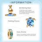 925 Sterling Silver Charms for Bracelets Gold Love and Heart Charms Cherry Blossom Dangle Beads Jewelry for Women - color: Gold Blue Sea Turtle