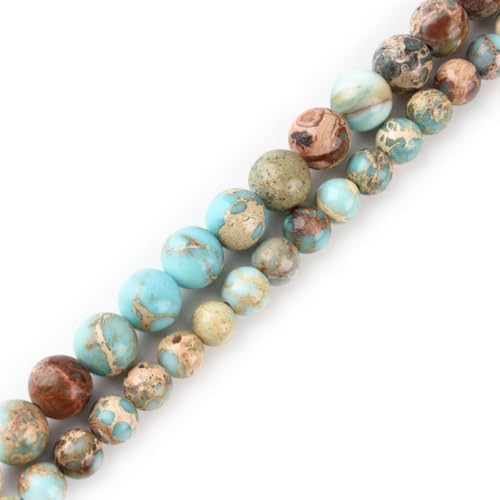 8mm Turquoise Blue Sea Sediment Imperial Jasper Round Gemstone Natural Stone Loose Beads for Jewelry Making Design Crafts 45 Pcs 15 Inch - color: Turquoise Blue, size: 8mm