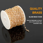 KYUNHOO 16.4 Feet Jewelry Making Supplies Set Gold Plated Brass Chain for Jewelry Craft Making Clear Beaded Necklace Chains Roll with Jump Rings Lobster Clasps - color: Clear Beaed-Gold