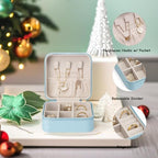 Vlando Small Travel Jewelry Box Organizer Display Case for Girls Women Gift Rings Earrings Necklaces Storage, Blue - color: Blue