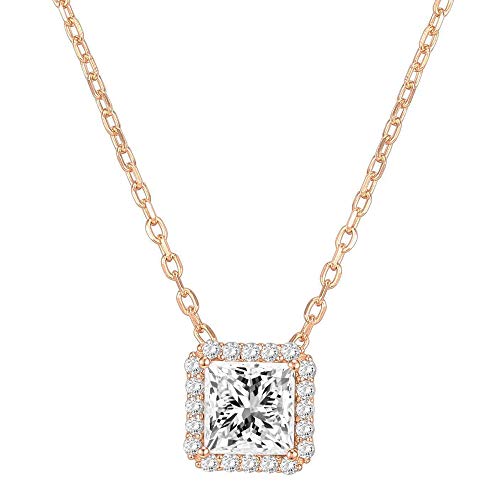 PAVOI 14K Gold Plated Post Faux Diamond Round Solitaire Pendant Halo Necklace | Gold Necklace for Women | Slider Adjustable - style: Princess
