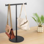 niffgaff T Bar Purse Display Stand Tabletop: Adjustable Height Handbag Holder, Countertop Hanging Rack for Long Necklace Scarf Lanyard, Black - color: Black