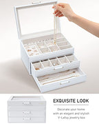 Jewelry Box with Glass Lid, Jewelry Organizer Box 3-Layer with 2 Drawers, Jewelry Boxes for Women Storage Earring Necklace Watch Bracelet and Rings - White - color: White 3-Layer
