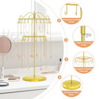 iDavosic.ly 2 Tier Rotating Necklace Holder Organizer with 42 Hooks, Adjustable Metal Bracelet Display Stand Rack, Extra Tall Keychain Spinning Tree Tower for Women, Gold - color: Gold