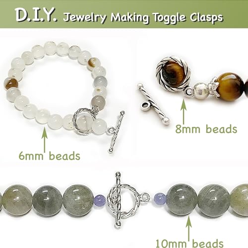 Heather's cf Toggle Jewelry Clasps – Durable Quality, Antique Twisted Silver Finish Toggle Clasps & Closures for Necklace, Bracelet & Charms – Ideal for DIY, & Jewelry Making – Small (Set of 100) - color: Twisted silver toggle clasp