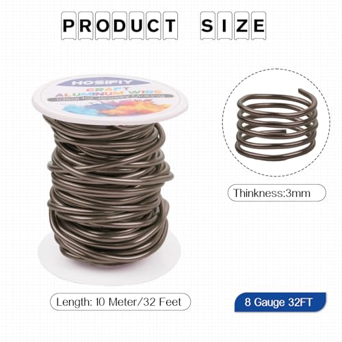 8 Gauge Aluminum Craft Wire, 3mm Jewelry Wire for Jewelry Making Supplies and DIY Metal Craft Art (Dark Coffee, 32 Feet) - color: Dark Coffee, size: 8Gauge 32FT
