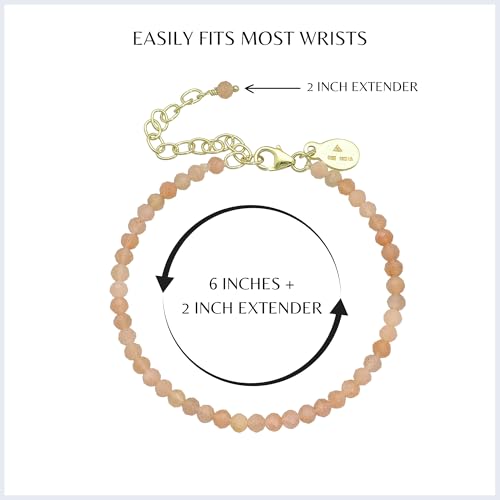 Faceted Bracelet for Women, Certified 925 Sterling Silver with 18K Gold Vermeil Healing Crystal Bracelets for Women - Crystals and Healing Stone Bracelet Women Jewelry for Gift - color: Peach Moonstone