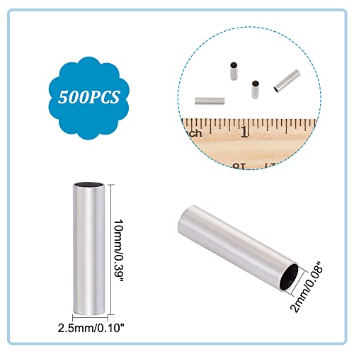PH PandaHall 500pcs 10mm Stainless Steel Tube Beads Straight Spacer Beads Smooth Tube Loose Beads Connector Findings for Bracelets Necklaces Crafts Jewelry Making, 2mm Hole - size: 10mm long