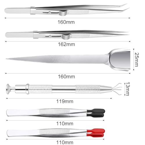 6 Pack Diamond Stone Tweezers Set, Stainless Steel Precision Jewelry Tweezers, Gemstone Grabber Pickup Tool for Crafts Beads