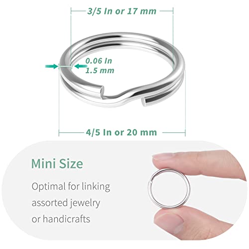 Pawfly 100 Pack 4/5 Inch Mini Split Jump Ring with Double Loops Small Metal Rings Connectors for Jewelry Necklaces Bracelets Earrings Crafts Ornaments and DIY Arts - size: 4/5 Inch,100 PCS