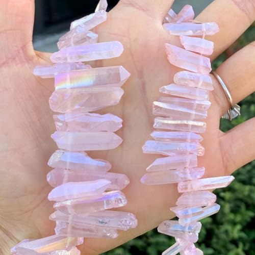 Adabele 30 Inch Natural Raw Healing Crystal Quartz Gemstone Loose Beads Small Drilled Point Rose Pink AB Titanium Coated Chakra Gem Stone Drop Stick GA8 - color: Rose Pink Ab, size: Small Size (30 Inch/2 Strands)