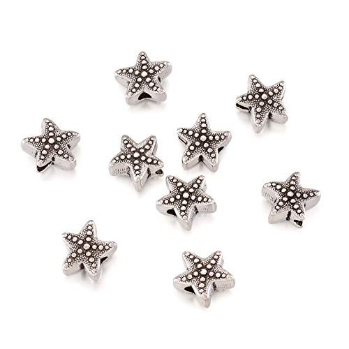 Fashewelry 50Pcs Antique Silver Starfish Beads Ocean Animal Spacer Tibetan Metal Sea Life Charm Beads 10x11mm for Jewelry Making Supplies Crafts DIY - color: Antique Silver Starfish-1