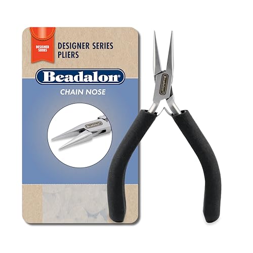 Beadalon Designer Series Chain Nose Pliers, Black Vinyl-Free Grips, Stainless Steel, Box Joint, Double Leaf Springs, 4.75 in - color: Black, style: Chain Nose