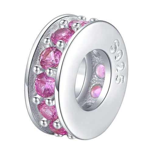 Clip Stopper Charms Sterling Silver Rondelle Spacer Bead Charm Stopper Charm for Pandora Charm Bracelets - color: Pink (1 pcs )