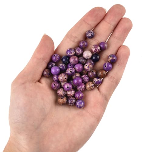 8mm Purple Sea Sediment Imperial Jasper Round Gemstone Natural Stone Loose Beads for Jewelry Making Design Crafts 45 Pcs 15 Inch - color: Purple, size: 8mm