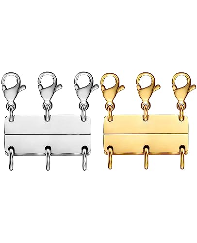 Clysoru Necklace Layering Clasps and Closures for Women Gold and Silver Multiple for Layered Separator Beads Chain Extender Necklaces Bracelet Safety Jewelry Clasp - color: 2 pcs 3 gold+ 3 Glacier silver