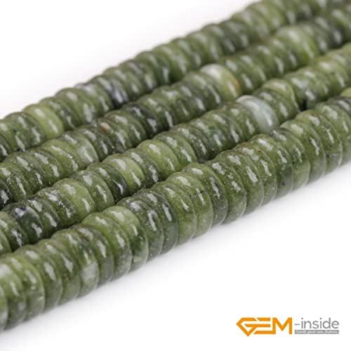 GEM-Inside 2x6mm Natural Green Canada Jadeite Jade Semi-Gemstone Heishi Disc Rondelle Spacer Beads for Jewelry Making Full 15" Strand Energy Stone Healing Power Crystal - color: Green Canada Jadeite Jade