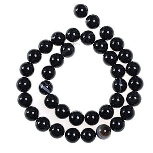 62Pcs Natural Crystal Beads Stone 6mm Black Stripe Onyx Agates Gemstone Round Loose Energy Healing Beads for Bracelet Necklace Earrings Jewelry Making - color: Black, size: 6MM