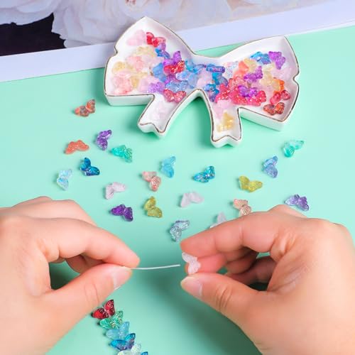 Mabor 100pcs Butterfly Crystal Glass Beads for Jewelry Making,Small Glass Beads(8 * 15mm),Colorful Glass Spacer Beads DIY Craft Making for Necklace Bracelet Earring Key Chains Jewelry