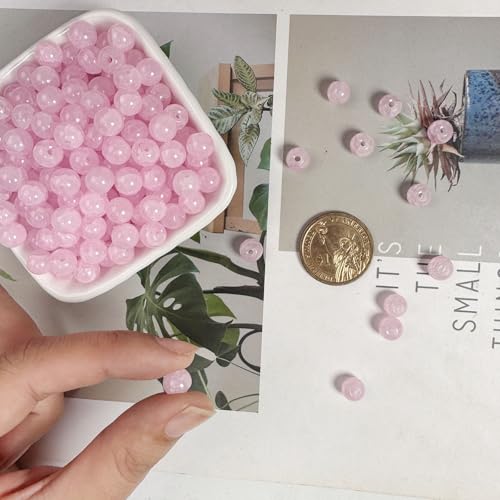 8mm Crackle Glass Beads for Jewelry Making, 700Pcs Round Crystal Beads for Bracelets, DIY Crafts (Pink Crackle) - color: Pink Crackle